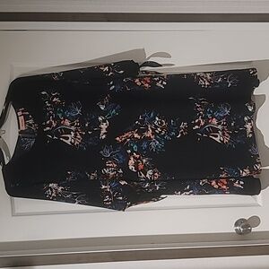 Evri Womans Plus Midi Dress, Black Floral Tie Detail on Sleeves Size 2X